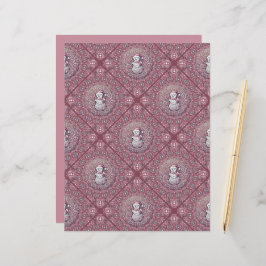 Whimsical Pink Snowman Mandala Geo Tile Scrapbook