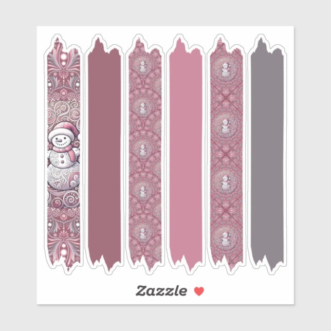 Whimsical Pink Snowman Mandala Patterns Washi Tape Aufkleber (Blatt)
