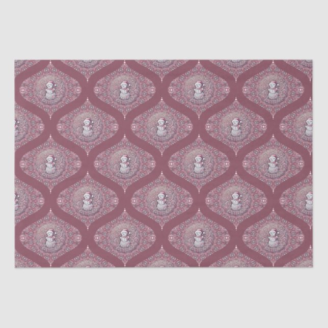 Whimsical Pink Snowman Mandala Retro Ogee Damask Seidenpapier (Vorderseite)