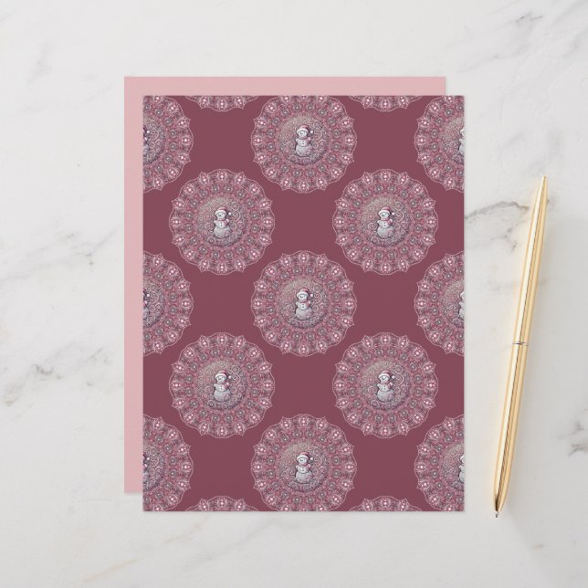 Whimsical Pink Snowman Polka Dot Mandala Scrapbook (Vorderseite/Rückseite Beispiel)