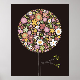 Whimsical Pink Spring Flowers Pop Tree Kinderzimme Poster