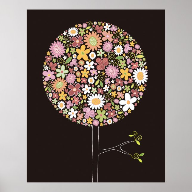 Whimsical Pink Spring Flowers Pop Tree Kinderzimme Poster (Vorne)