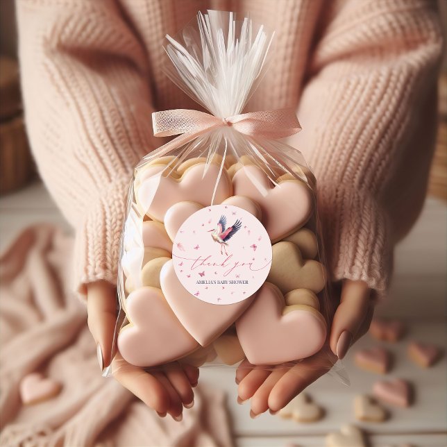 Whimsical Pink Stork Baby Shower Stickers (Von Creator hochgeladen)