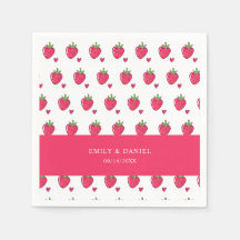 Whimsical Pink Strawberry Wedding Napkins