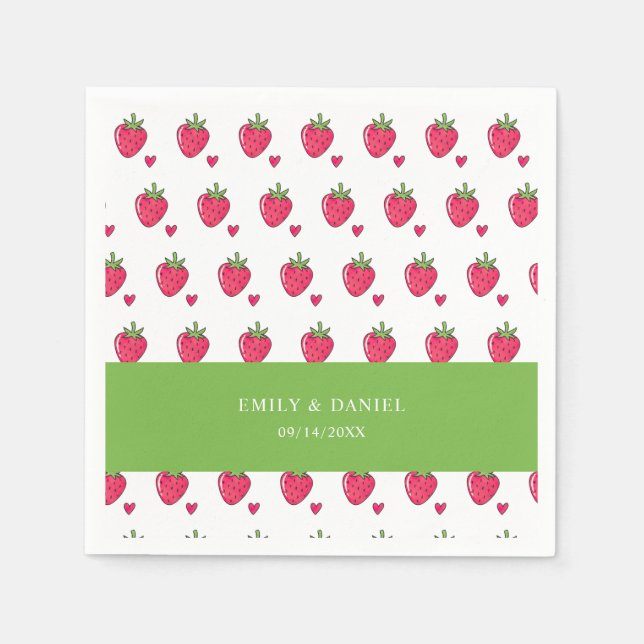 Whimsical Pink Strawberry Wedding Napkins Serviette (Vorderseite)