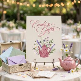 Whimsical Pink Teekanne Wildblumen Karten und Gesc Poster