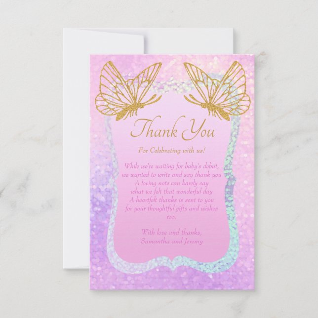 Whimsical Pink und Gold Baby Dusche Danke Karte (Vorderseite)