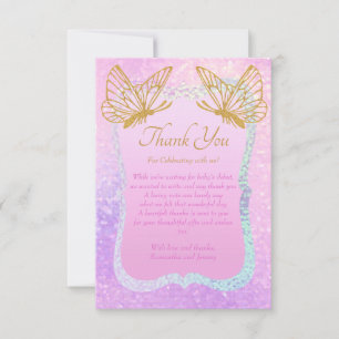 Whimsical Pink und Gold Baby Dusche Danke Karte