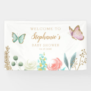 Whimsical Pink und Gold Butterfly Baby Dusche Banner