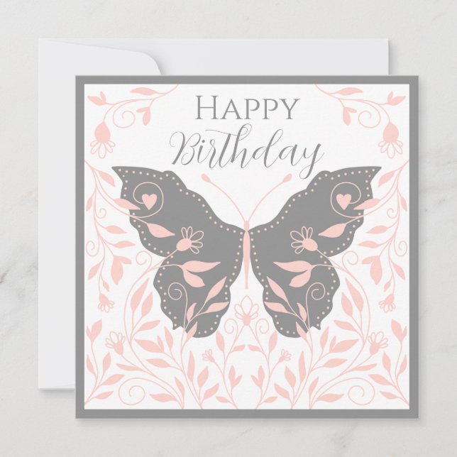 Whimsical Pink und Grau Butterfly Mitteilungskarte (Vorderseite)