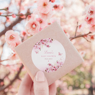 whimsical Pink Watercolor Floral Girl Baby Dusche Runder Aufkleber