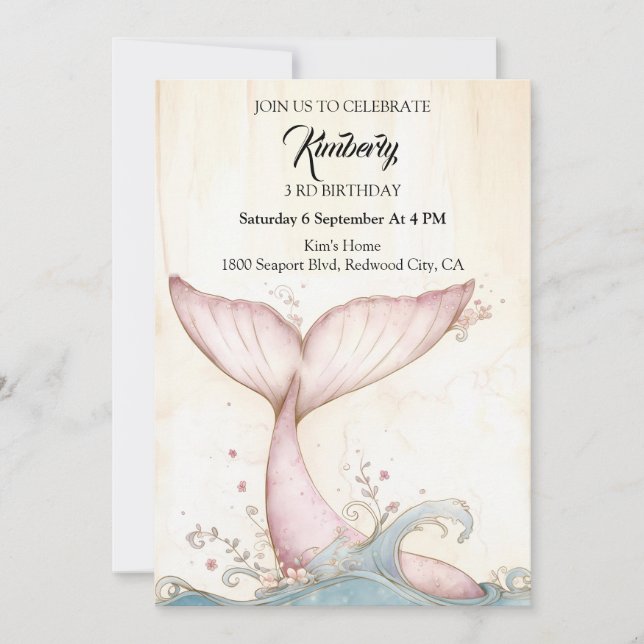 Whimsical Pink Whale Schwanz Einladung (Vorderseite)