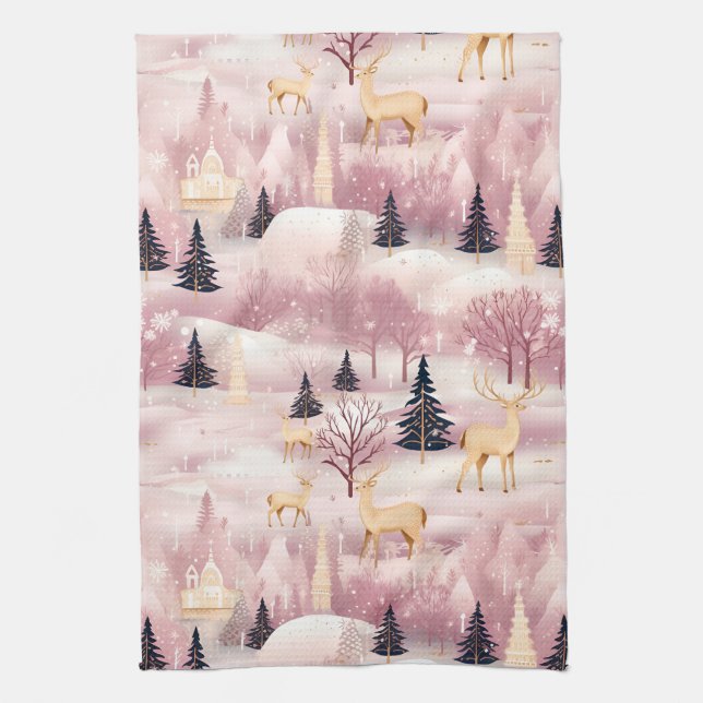 Whimsical Pink Winter Landscape (1) Geschirrtuch (Vertikal)