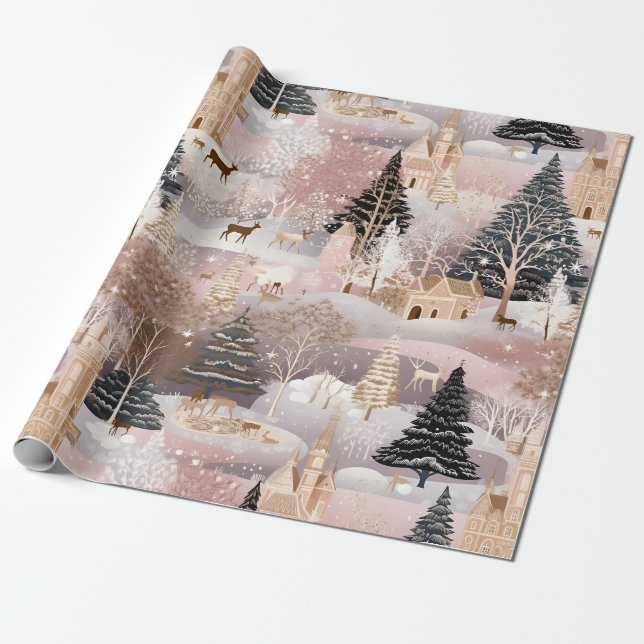 Whimsical Pink Winter Landscape (8) Geschenkpapier (Ungerollt)