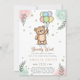 Whimsical Pink Yellow Teddy bear baby shower Einladung