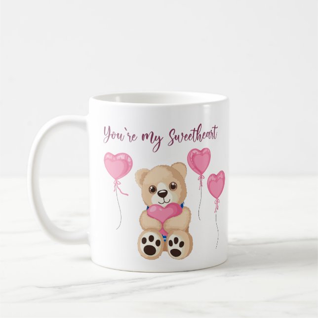 Whimsical Pink You’re My Sweetheart Teddy Bear Kaffeetasse (Links)
