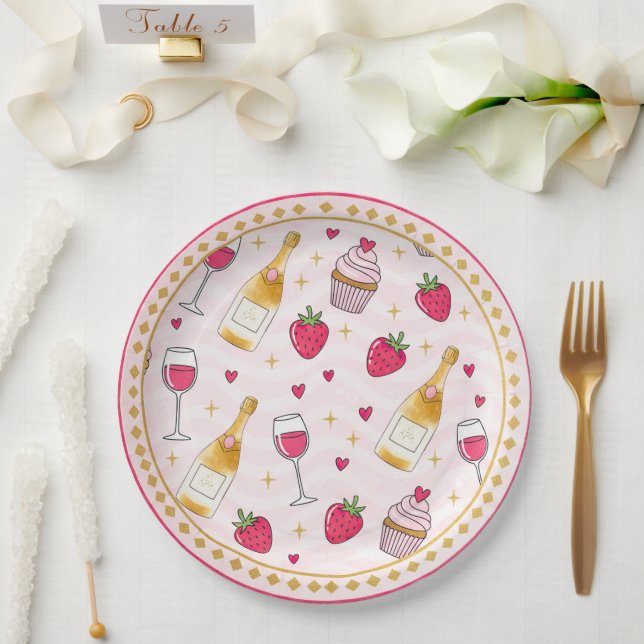 Whimsical Pinke Erdbeere Pappteller (Hochzeit)