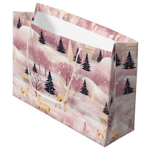 Whimsical Pinke Winterlandschaft (1) Große Geschenktüte