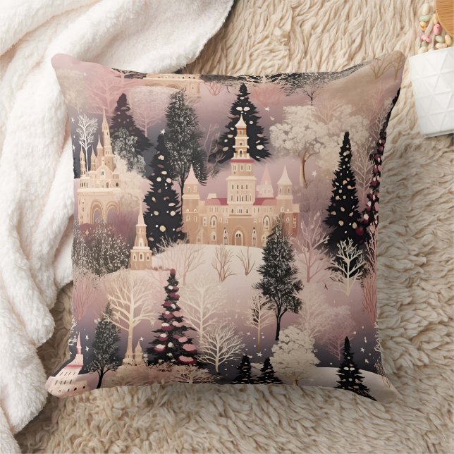 Whimsical Pinke Winterlandschaft (2) Kissen (Decke)