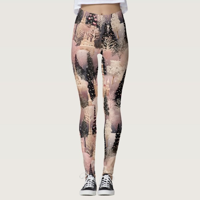Whimsical Pinke Winterlandschaft (2) Leggings (Vorderseite)