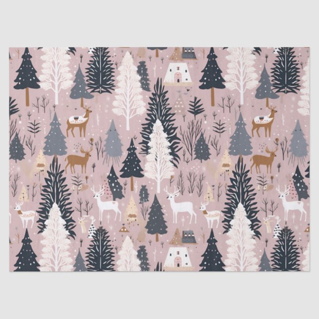 Whimsical Pinke Winterlandschaft (3) Seidenpapier (Vorderseite)