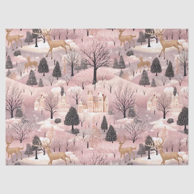 Whimsical Pinke Winterlandschaft (4) Seidenpapier (Vorderseite)