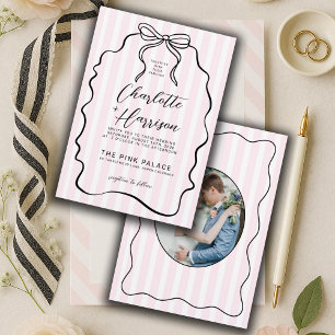 Whimsical Pinstripe Bow Foto Wedding Einladung