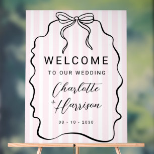 Whimsical Pinstripe Bow Wedding Willkommen Acrylschild