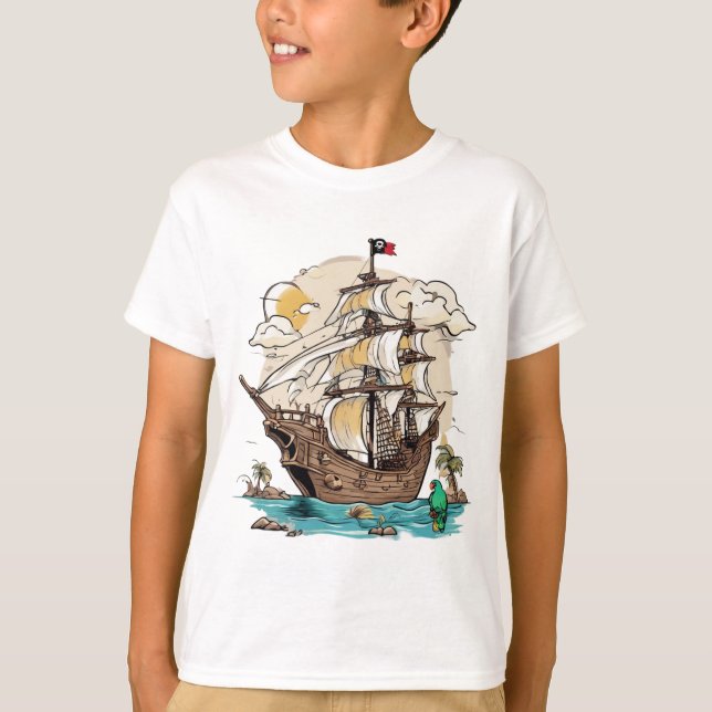 Whimsical Pirate Ship mit Patron Tshirt. T-Shirt (Vorderseite)