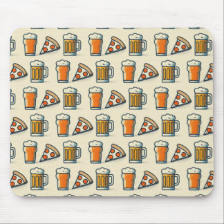 Whimsical Pizza and Beer Pattern Mousepad