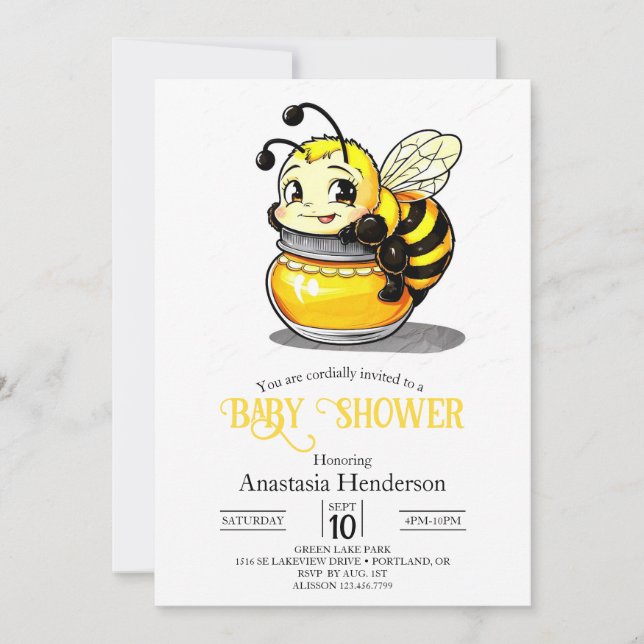 Whimsical Playful Bee Baby Dusche Einladung (Vorderseite)