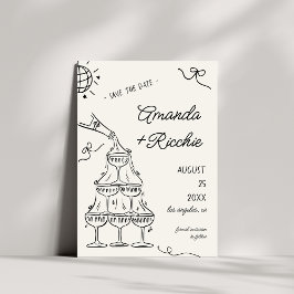 Whimsical Playful Champagner Tower Doodle Wedding Save The Date