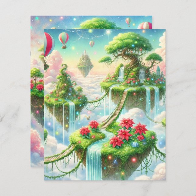Whimsical Poinsettia Sky Islands Scrapbook Paper (Vorne/Hinten)