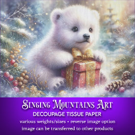 Whimsical Polar Bear Cub mit derzeitigem Dekoupage Seidenpapier