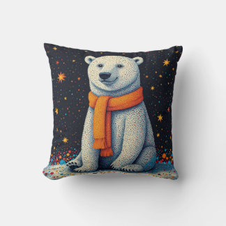 Whimsical Polar Bear In Orange Scarf Kissen