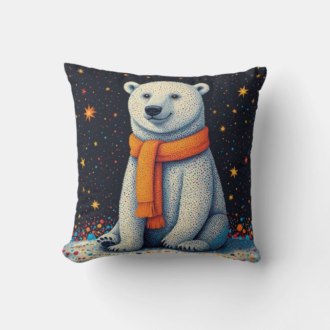 Whimsical Polar Bear In Orange Scarf Kissen (Vorderseite)