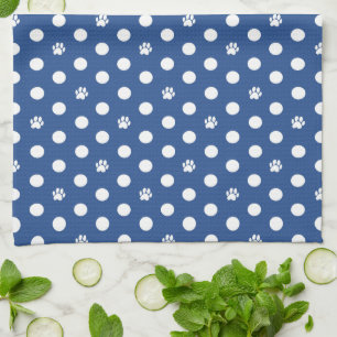 Whimsical Polka Dog Dog Paw Print Blue Geschirrtuch