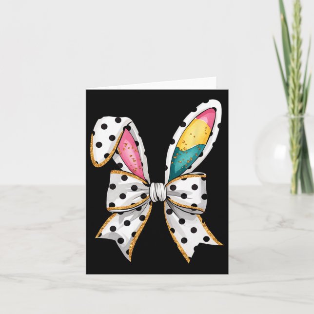 Whimsical Polka Dot Bow Ohren Ostersonntag Karte (Vorderseite)