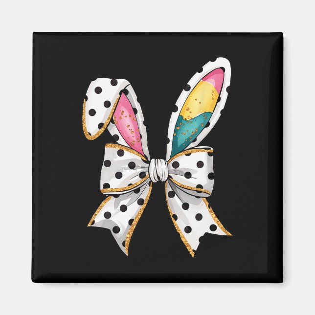 Whimsical Polka Dot Bow Ohren Ostersonntag Magnet (Vorne)