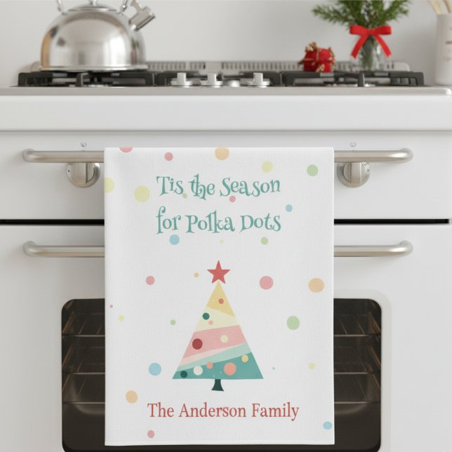 Whimsical Polka Dot Moderne Weihnachten Geschirrtuch (Pastel color polka dot Christmas tree kitchen towel)
