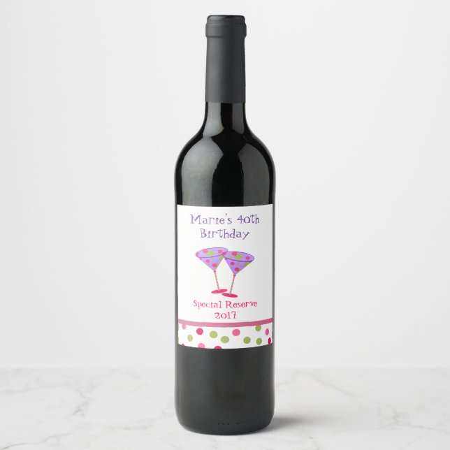 Whimsical Polka Dots Birthday Wine Label Weinetikett (Vorderseite)