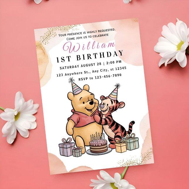 Whimsical Pooh & Friends 1st Birthday Einladung (Von Creator hochgeladen)