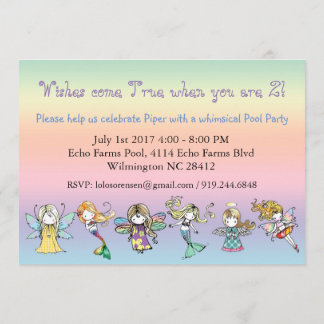Whimsical Pool Party Fairy Mermaid Angel Invites Einladung