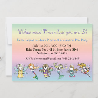 Whimsical Pool Party Fairy Mermaid Angel Invites Einladung