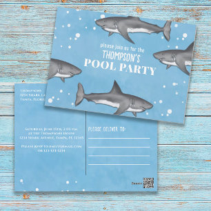 Whimsical Pool Party Haie Blauer Ozean Niedlich Ei Postkarte