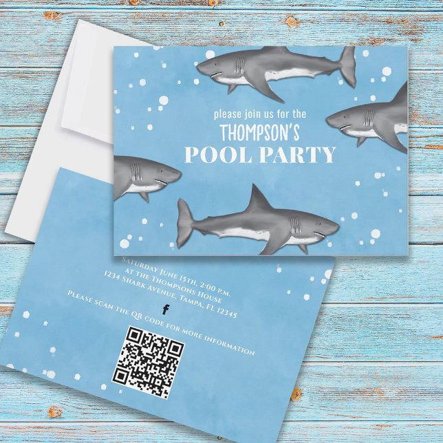 Whimsical Pool Party Haie QR Code Social Media Einladung (Von Creator hochgeladen)