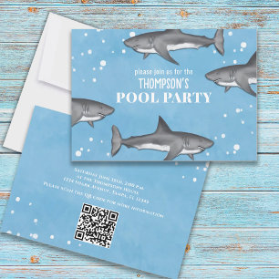 Whimsical Pool Party Ocean Swimming Haie QR Code Einladung