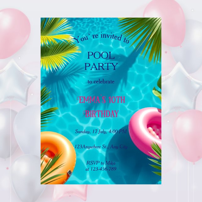 Whimsical-Poolparty-Geburtstagseinladung Einladung (Von Creator hochgeladen)