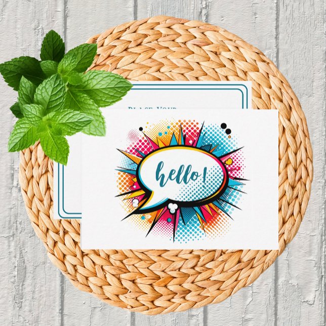 Whimsical Pop Art "Hello" Flat Mitteilungskarte (Von Creator hochgeladen)