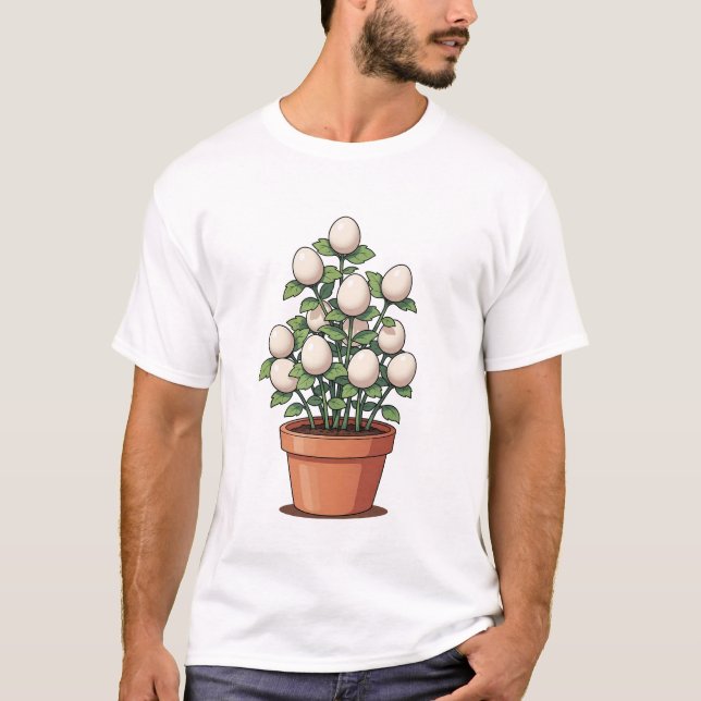 Whimsical Potted Egg-Plant Illustration T-Shirt (Vorderseite)